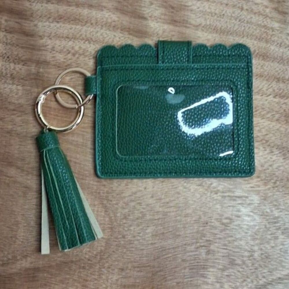 Kelly Green Card Holder with Key Chain Clip W/Tassel